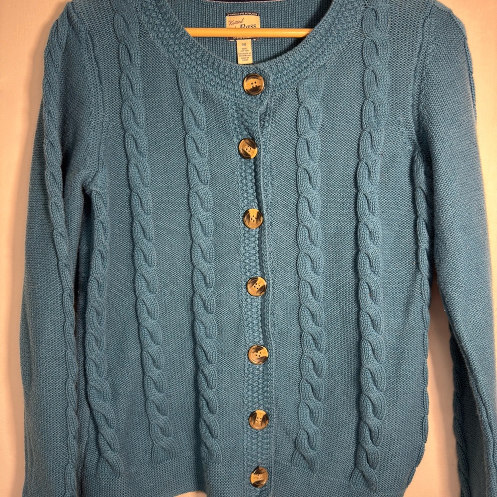 Vintage Blue Green‎ Cable Knit Cardigan M Heritage Preppy